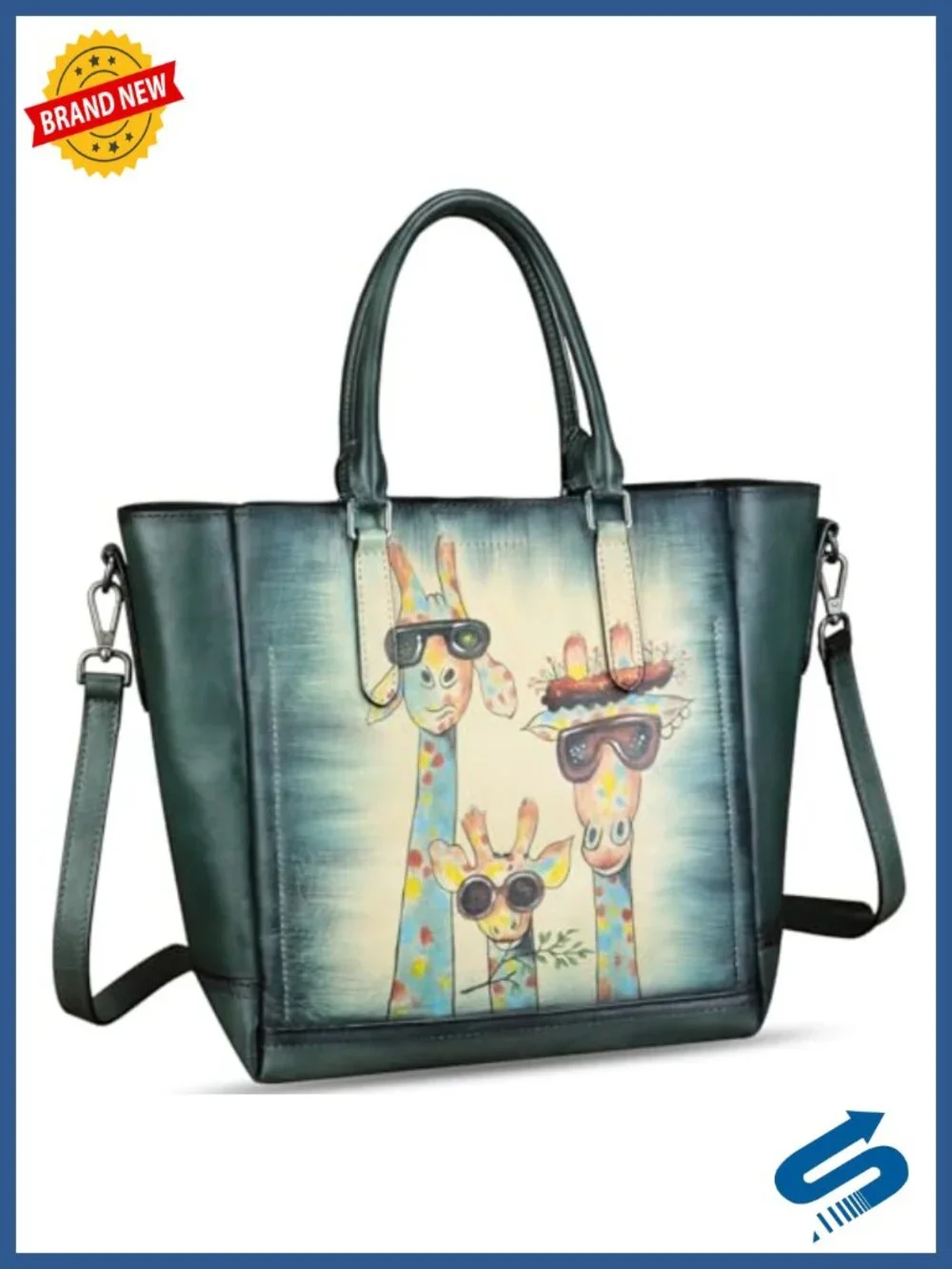Genuine Leather Hand Painted Top Handle Satchel Crossbody
